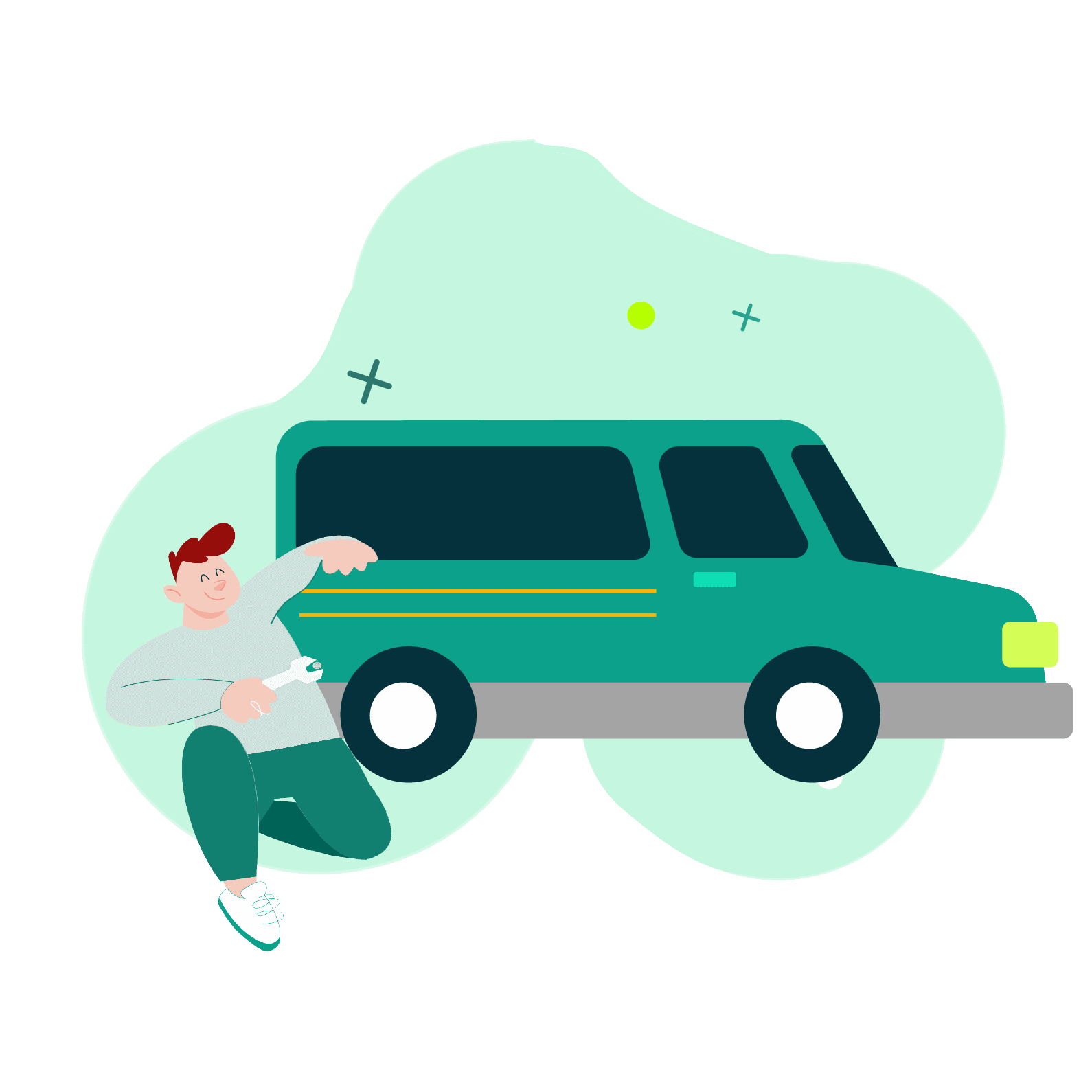 icono hombre junto a coche Sustitución de neumáticos