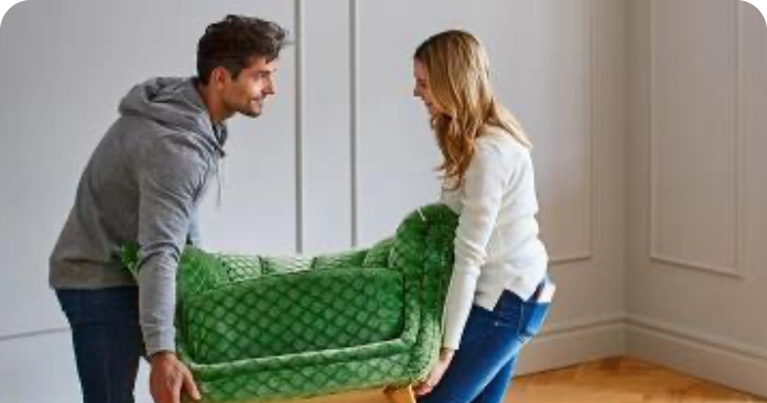 pareja transporta un sillón a su nueva casa gracias a las hipotecas mixtas de Globalcaja